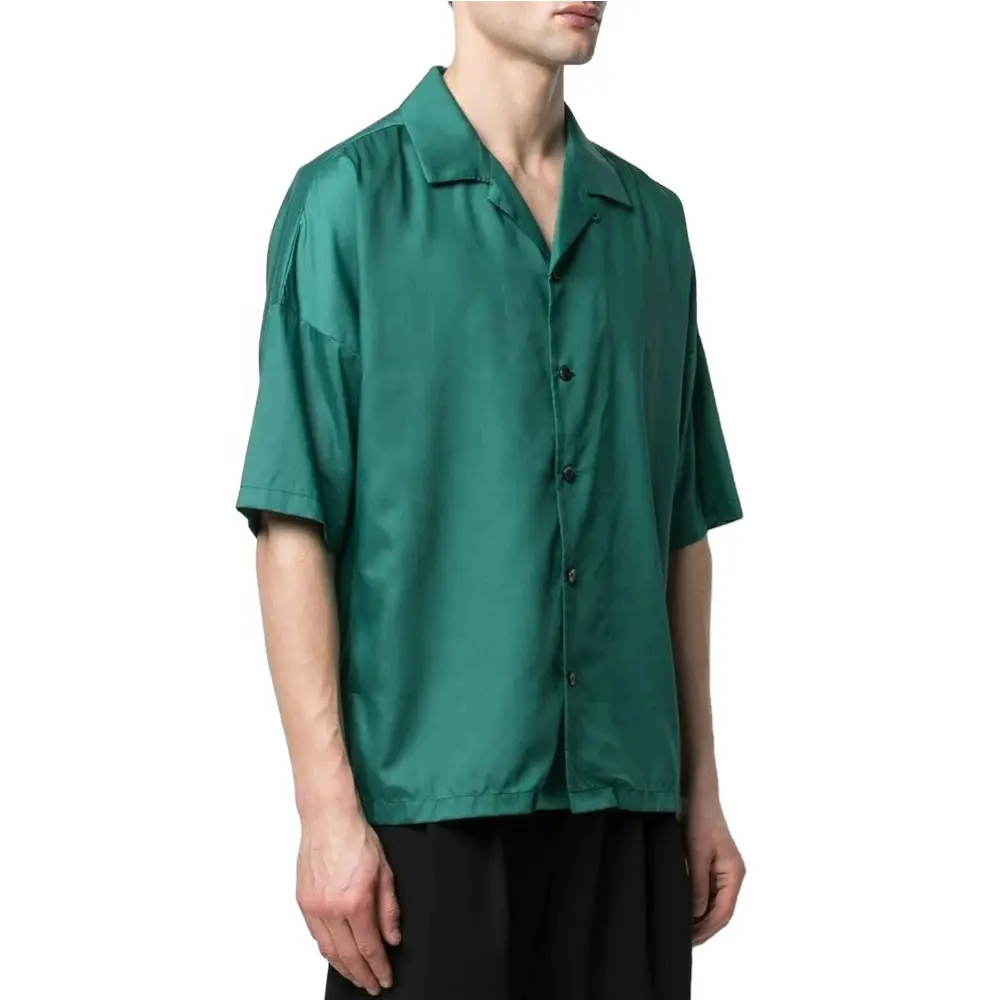 JL-0124A Custom Drop Shoulder Short Sleeve Solid Color Men Button Up Shirt Silk Shirts For Men Custom