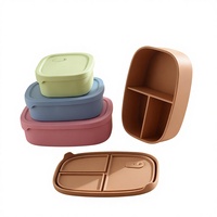 Boîte à lunch en silicone de qualité alimentaire pour l'export, pratique, compatible micro-ondes, compartimentée, type bento, pour étudiants
