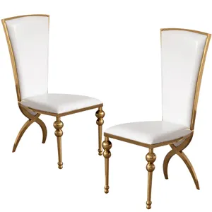 Chaise de Restaurant et de mariage en cuir, coussin moderne de luxe, chaise à haut dossier en acier inoxydable pour meuble de salle à manger, de haute qualité