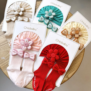 Mũ và tất sơ sinh bán chạy, bộ 2 món mùa xuân thu, mũ hoa và tất cho bé gái - Product Image 1