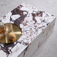 Table basse cube de luxe en marbre Calacatta Viola et pierre frittée, ensemble de 3 pièces, personnalisable pour salon