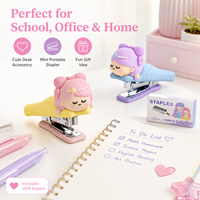 Ensemble de mini-agrafeuses sirène mignonnes avec 1000 agrafes, portable, pour bureau, école, cadeau, 2 couleurs