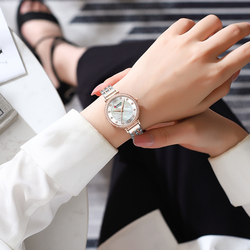 CURREN-montre à Quartz pour femme, Bracelet en diamant, étanche, en acier inoxydable