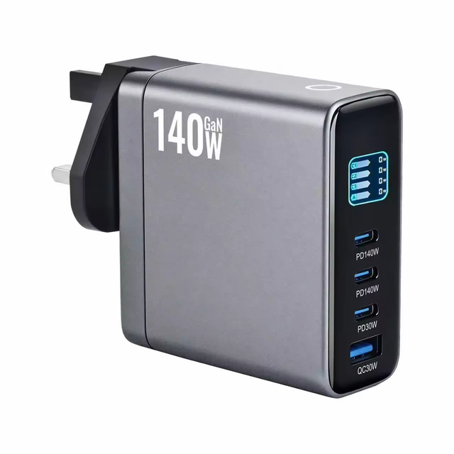 140W GaN Multi-port Fast Charger with TFT Digital Touch Display PD3.1 A+3C Ports Laptop Compatible Replaceable Plugs