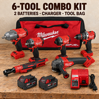 Ensemble d'outils électriques sans fil multifonction 6 pièces, perceuse, clé à chocs, meuleuse, kit d'outils électriques sans balais pour travaux de construction et de réparation mécanique