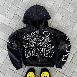 Dcy hoodie quá khổ tùy chỉnh 400gsm, Rhinestone đầy đủ Zip hoodie, Chất lượng cao pháp Terry Áo Thun Hoodies - Product Image 1
