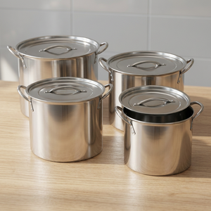 4-Piece Stainless Steel Stockpot Set with Dome Lid Multi-Layer Base & Oven Safe - Product Image 1
