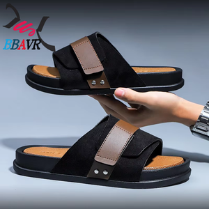 Nuevas Pantuflas de Cuero Genuino para Hombre, Estilo Ejecutivo, con Cierre de Velcro, Antideslizantes para Invierno, Comercio Exterior Transfronterizo - Product Image 1