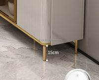 Bufet Kabinet Meja Samping Mewah dari Batu dengan Kayu Solid Modern, Strip Samping Emas Mengkilap, Ruang Penyimpanan Multi, Meja Konsol untuk Ruang Makan