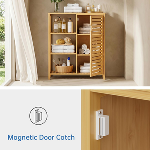 Bathroom Floor Cabinet, Bamboo Storage Cabinet with <strong>Door</strong> and 3 Open Shelves, Freestanding Side Kitchen <strong>Cupboard</strong> Organizer - Product Image 6