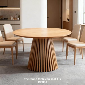 Ensemble de <span class=keywords><strong>table</strong></span> à manger extensible moderne de style farmhouse, ronde à ovale, avec base à piétement rainuré, élégant mobilier familial pour salle à manger - Product Image 1