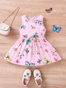 Vestido de verano MS con estampado de mariposas de colores, sin mangas, estilo coreano, moderno y lindo. - Product Image 3