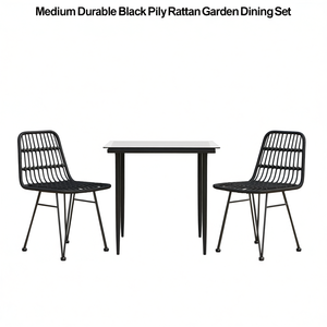 Ensemble de salle à manger de jardin en polyrotin noir moyen, 2 places, mobilier d'extérieur, style contemporain, structure en métal - Product Image 1