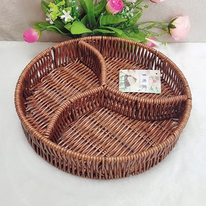 Round Divided Rattan Woven <b>Storage</b> <b>Basket</b> For Snacks Fruits Home Desktop Use Handmade 6972 - Product Image 2