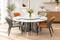 Ensemble de table à manger ronde de luxe moderne en pierre frittée brillante avec chaises en cuir PU, meubles de salle à manger pour la maison