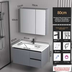 <span class=keywords><strong>Meuble</strong></span> de salle de bain mural moderne et simple en alliage d'aluminium alvéolé avec lavabo en céramique intégré et miroir entièrement hermétique - Product Image 6