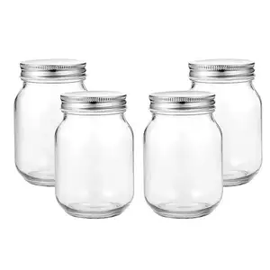 Food Container Wide Mouth 16oz 500ml Airtight Sealed Glass Mason Jars With Metal Lid In Bulk For Canning Food