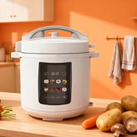 Cuisinière électrique à pression numérique programmable 8-en-1, acier inoxydable blanc brillant, capacité 5,1-6,0 L, 1000 W, icônes alimentaires colorées