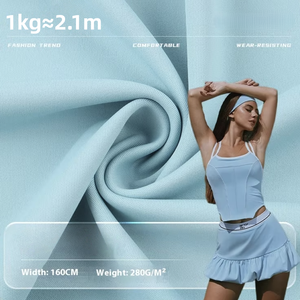 Venta al por mayor 280g de punto de doble cara <span class=keywords><strong>Spandex</strong></span> tela 85% poliéster 15% <span class=keywords><strong>Spandex</strong></span> 4 Way Stretch transpirable para ropa deportiva - Product Image 1