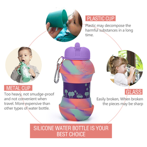 Bouteille d'eau en silicone sans BPA pour enfants, pliable, légère et minimaliste, avec couvercle pour les repas de voyage scolaire - Product Image 6