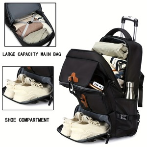 <b>Rolling</b> Weekender <b>Backpack</b> Large Capacity Oxford Fabric Travel Hiking Wheels Lightweight Laptop Trolley Bag Polyester Lining - Product Image 5