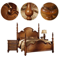 Lit en bois massif de style vintage américain-français 2025, ensemble de chambre à coucher double de luxe, rangement personnalisable pour hôtels et villas