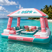 Île flottante gonflable pour parc aquatique avec bar, ponton et canapé à auvent pour club de plage, location pour fêtes, usage extérieur et loisirs