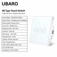 Interruptor de Luz Táctil UBARO de 3 Ganglios Tipo 86 EU, Sin Cable Neutro, Control de Vidrio Templado, AC100-240V 10A, Interruptor de Lámpara con Sensor