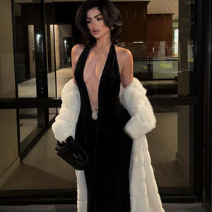 Robe de soirée noire haut de gamme pour femmes, effet ventre plat, décontractée, couleur unie, <span class=keywords><strong>push</strong></span>-<span class=keywords><strong>up</strong></span>, coupe ajustée, tendance - Product Image 1