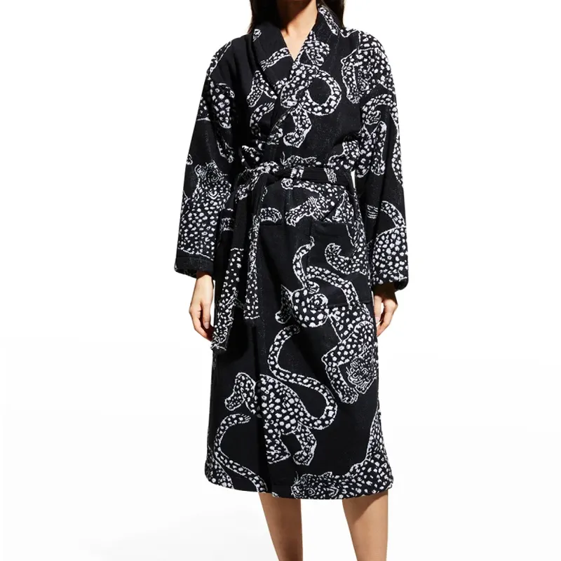 Shawl collar tiger print dressing gown with fixed pockets and detachable belt for women with large size dressing gown