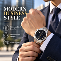 Montre chronographe à quartz pour homme avec logo personnalisé, bracelet en acier inoxydable, aiguilles lumineuses, affichage du calendrier, montre de sport et d'affaires, étanche