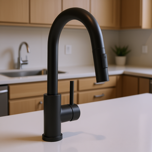 Robinet de cuisine DB en acier inoxydable, monocommande, avec douchette extractible, design moderne, noir brossé, montage sur plan, hauteur 8-9,9 pouces - Product Image 2