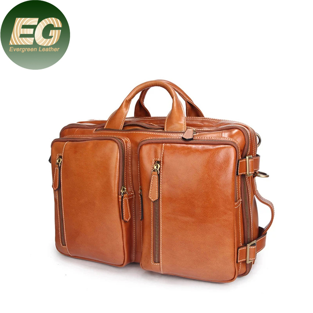 GA86 Custom Waterproof Leather Business Men Briefcase Bags Vintage Messenger Handle Laptop Convertible Backpack Bag