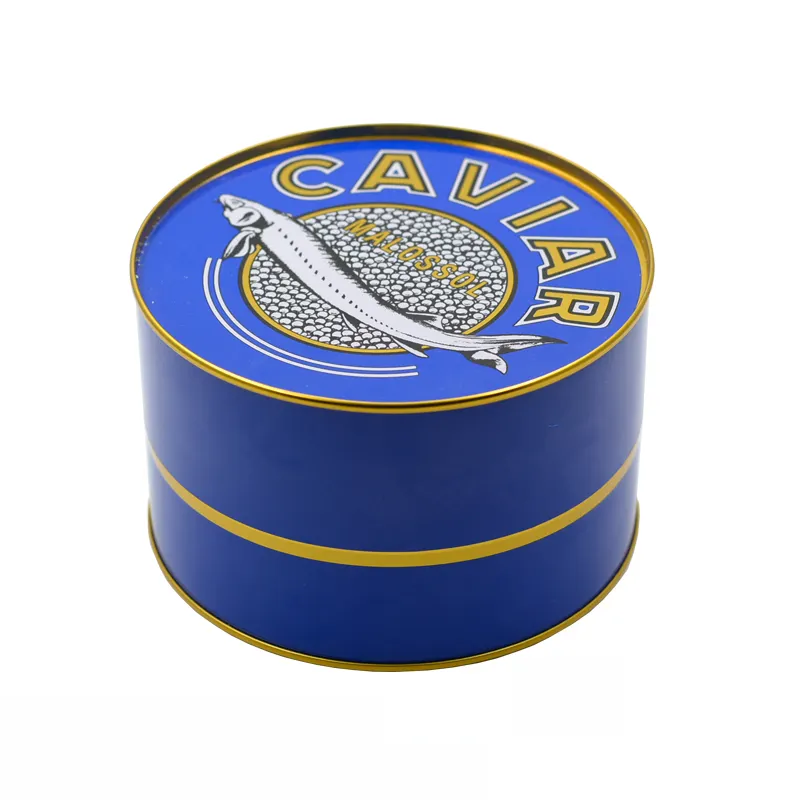 Custom Printing 1 Kilogram Russian Caviar Tin Can Round Metal Caviar Packing Container Caviar Packaging Empty Tin Box