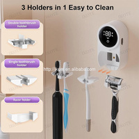 Stérilisateur UV intelligent à induction pour brosses à dents, mural, rechargeable, avec couvercle rotatif automatique et séchage à l'air, support de rangement pour brosses à dents