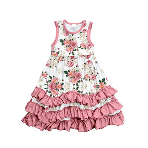 Vestido de niña con estampado de seda de leche, vestido de Pascua para niñas con volantes, vestido informal para niñas pequeñas con mangas acampanadas, OEM ODM personalizado - Product Image 2