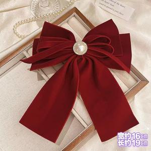 กิ๊บติดผมโบว์กำมะหยี่สีดำขนาดใหญ่สไตล์วินเทจสำหรับผู้หญิงและเด็กผู้หญิง งานแต่งงาน ริบบิ้นยาว กิ๊บติดผมแบบเกาหลี เครื่องประดับผม - Product Image 2