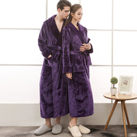 Flanelle hiver décontracté Couple chemise de nuit hommes femmes allongé épaissi taille élastique respirant avant Logo peignoir