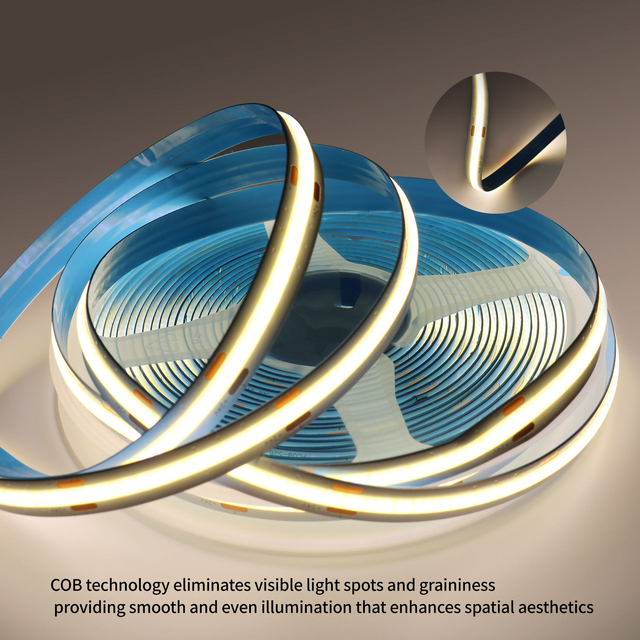 High CRI90 IP20 ROHS Non-Waterproof 10mm COB LED Strip Light 12V/24V 99.99% Gold Wire Copper Bracket 3oz PCB