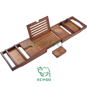 Accessoires de salle de bain en bois de luxe plateau organisateur avec livre et porte-vin extensible baignoire en bambou Caddy plateau de bain - Product Image 2