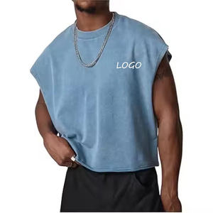 Custom Raw Edge Sport Fitness Vest Sleeveless T-shirt Oversized Streetwear Boxy <b>Cropped</b> Gym French Terry Tank <b>Top</b> <b>for</b> <b>Men</b> - Product Image 1