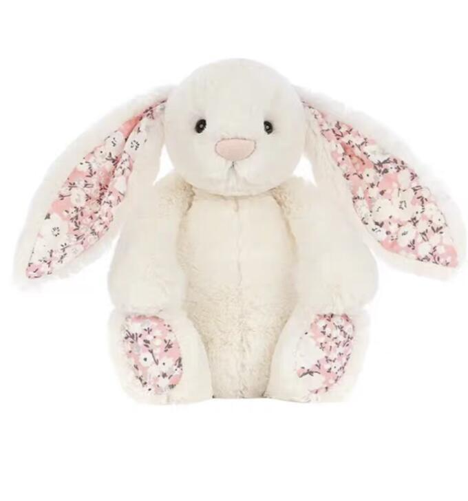 6Conejito tímido con orejas de flor de cerezo blanco, 31 cm