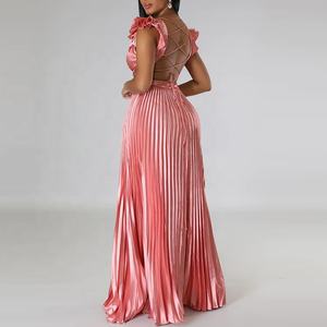 定制设计师时尚女性夏季批发女士长马克西褶女装优雅 - Product Image 5