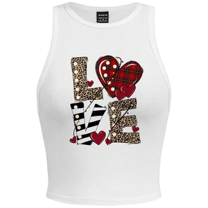 Custom Women Graphic Print <b>Crop</b> Tank <b>Top</b> Crew Neck Sleeveless Summer Vest Casual Valentine Apparel - Product Image 1