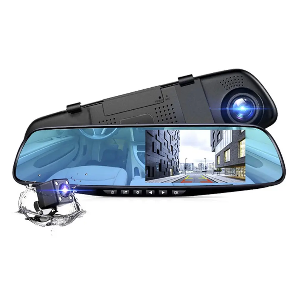 Car DVR Rear view Mirror Video Recorder 4.3 inch LCD HD 1080P dual lens mirror dash cam for cars with waterproof backup camera