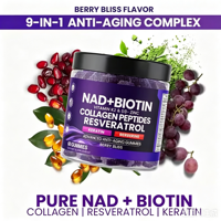 Complément alimentaire anti-âge NAD+ Resvératrol Berbérine Biotine Collagène Peptides Zinc Vitamine K D Gummies pour les cheveux, la peau, les ongles et les articulations