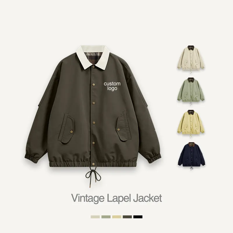 Jaket pria longgar kasual, jaket pria Vintage luar ruangan, kasual, kerah Lapel, jaket pria longgar, mode grosir