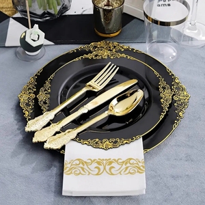 Hermosos cubiertos desechables a granel Elegantes cubiertos de plástico dorado Tenedores Cuchillo Cucharas para eventos de catering - Product Image 3