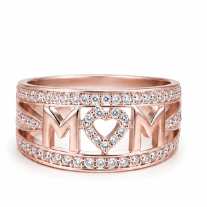 Anello con zirconi a forma di cuore MOM per donna, regalo dolce ed elegante, gioiello da dito - Product Image 6