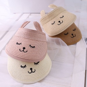Enfants chat lapin oreille solide haut vide chapeau de paille décontracté ombre crème solaire enfants plage soleil chapeaux visières casquette - Product Image 3